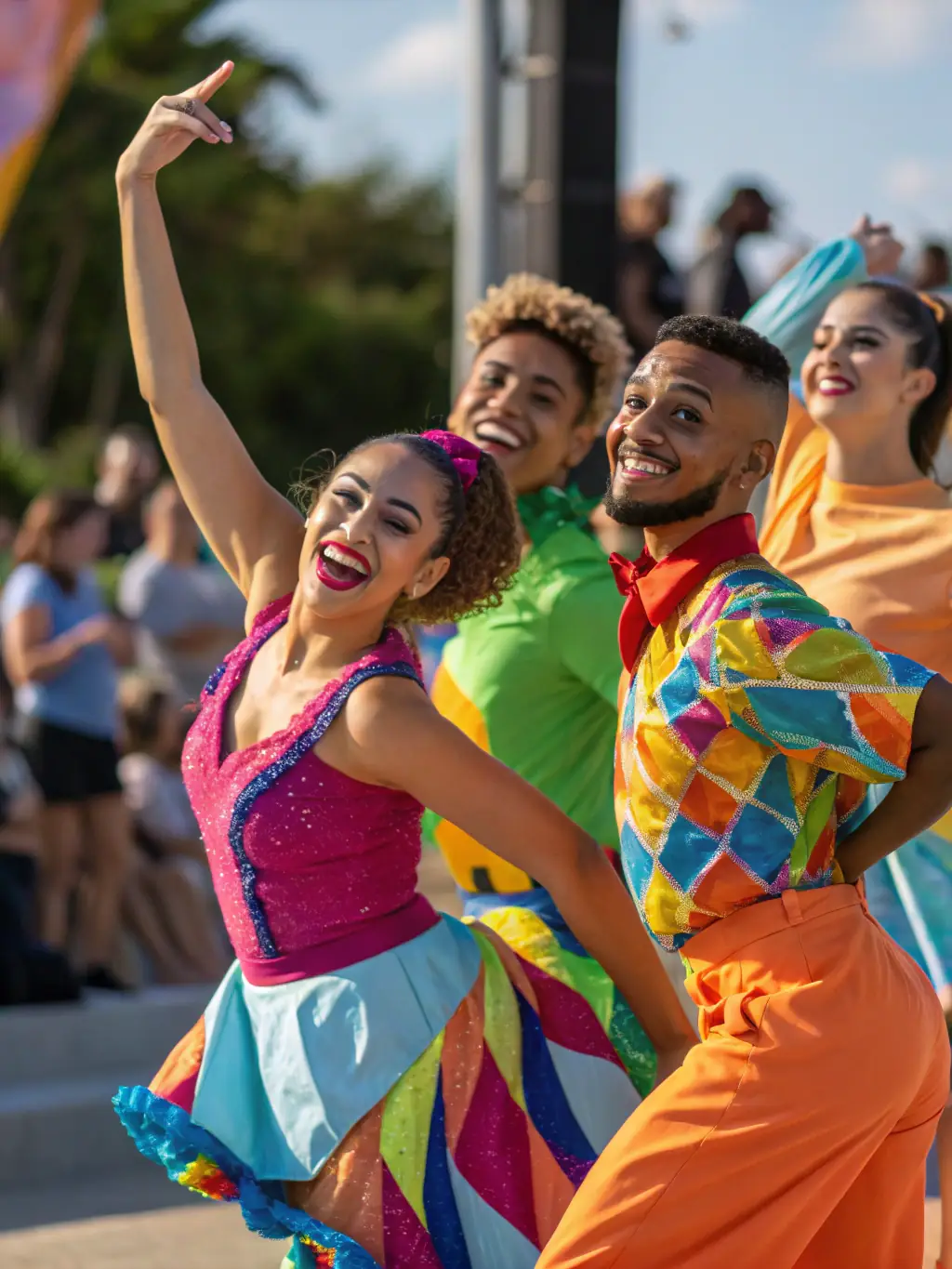 A photo of a dance performance in a public space, supported by LE COEUR DES HOMMES, highlighting the organization's dedication to bringing art to the community and promoting cultural engagement.