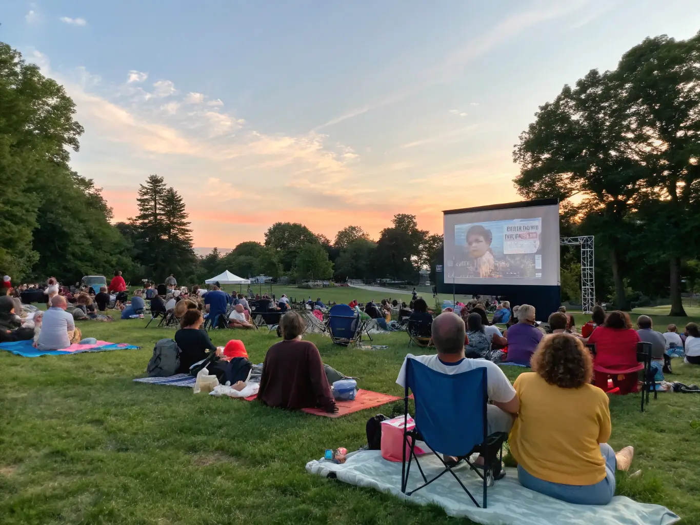 A diverse crowd enjoying an outdoor film screening organized by LE COEUR DES HOMMES, emphasizing the organization's role in bringing cultural experiences to public spaces.