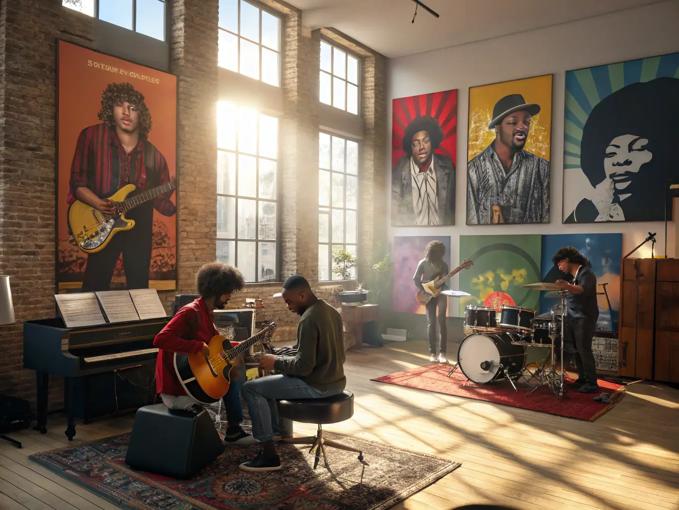 A group of young musicians participating in a music workshop organized by LE COEUR DES HOMMES, highlighting the organization's dedication to nurturing young talent.